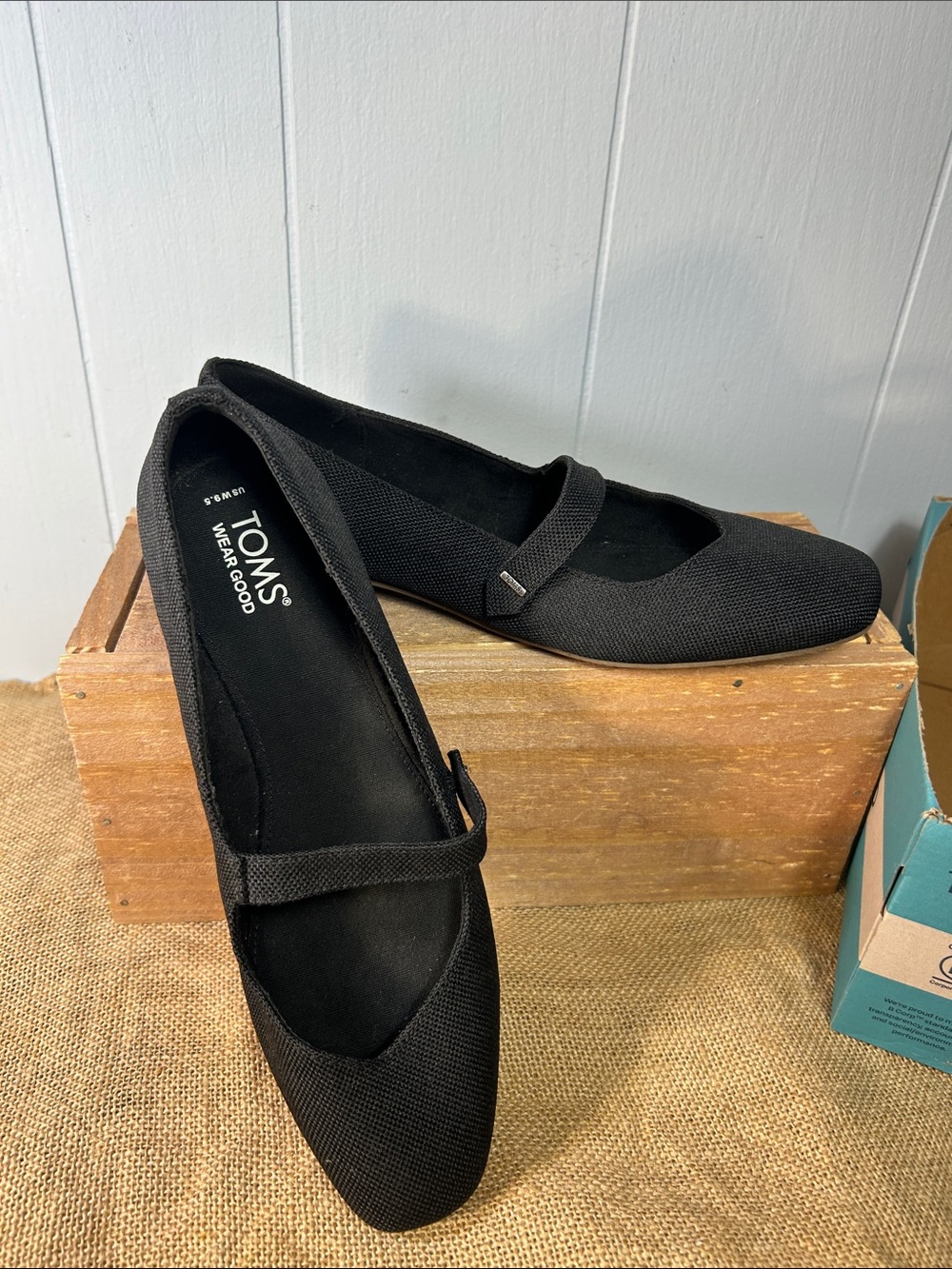 Toms Black Canvas Mary Jane Flats with Strap